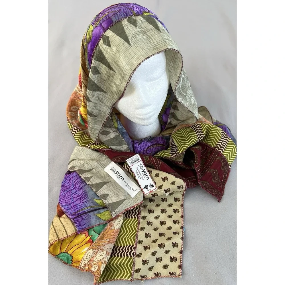 Darn Good Yarn Silk Medley‎ Scarf Reclaimed Sari Silk Floral 20×70 Inches New